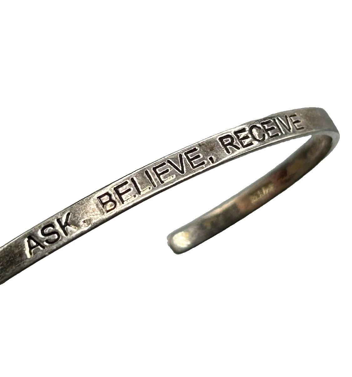 FAS 925 Sterling Silver Ask,Believe, Receive Cuff Bracelet 2.75″ Across