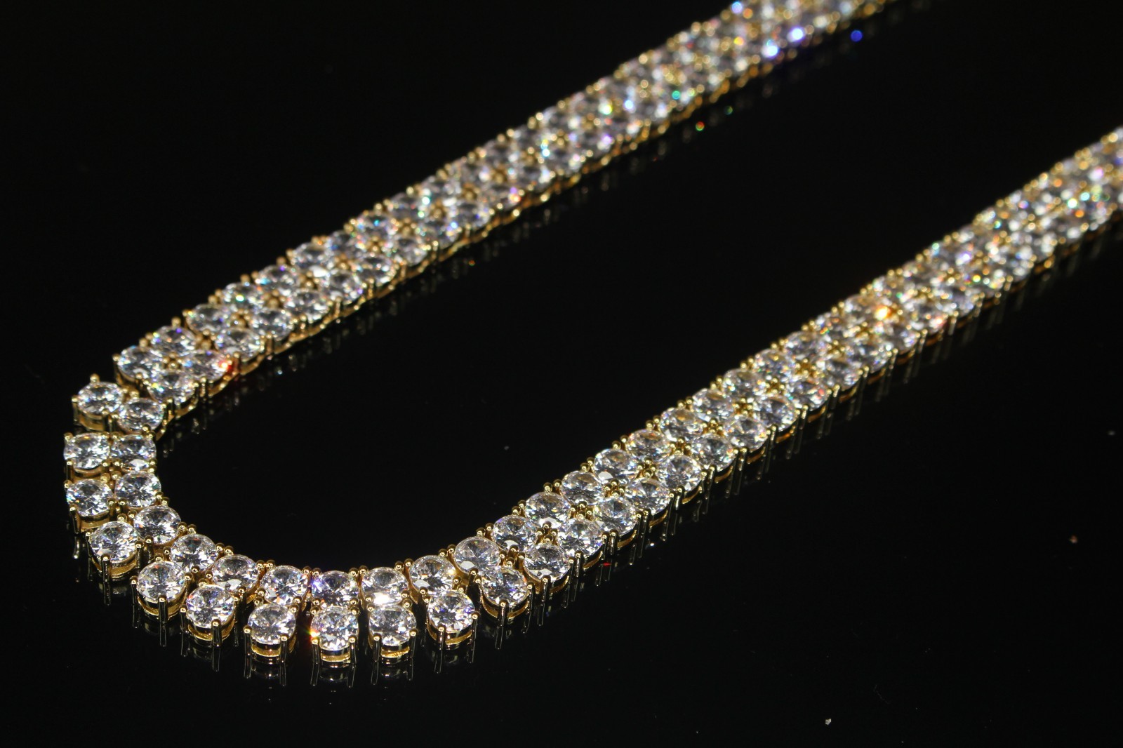 14k STAMPED 10mm Double Row Tennis Chain Necklace 182ct Lab Sim VVS Diamond Gold