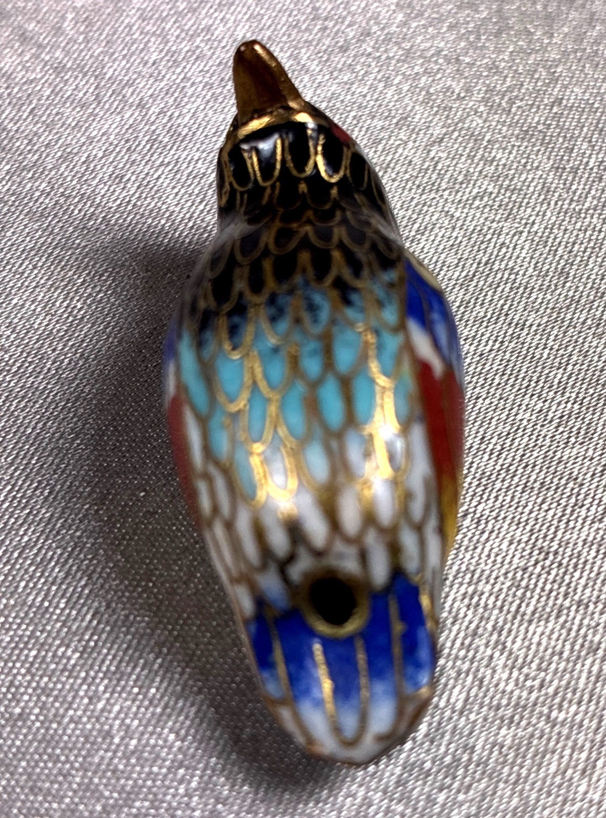 Vintage Cloisonné Bird Charm Pendant Miniature Enamel Bird Figural Gold Tone Col