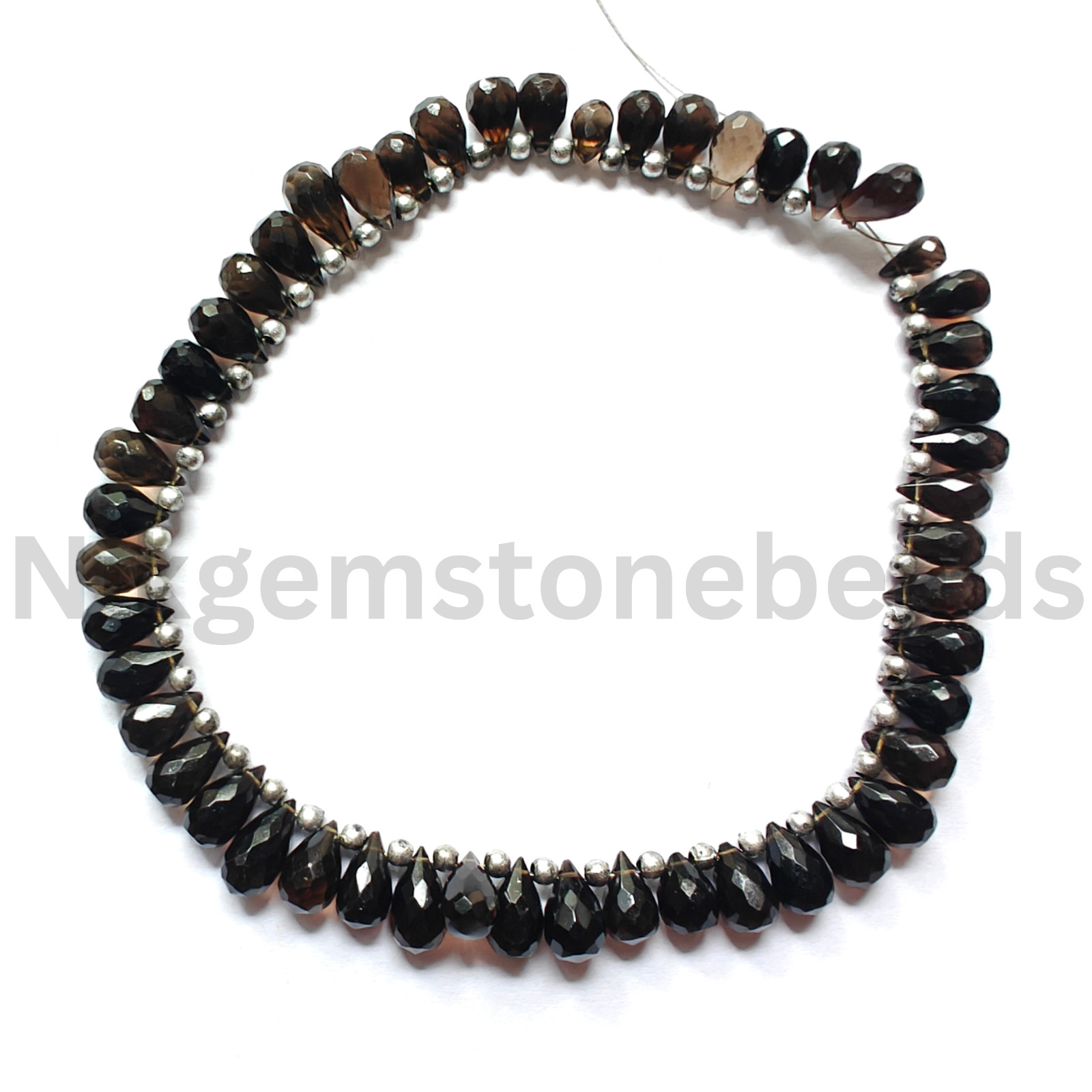Natural Smokey Quartz Gemstone, Briolette Faceted Drop Cut Beads, 7.25-11.50 MM.