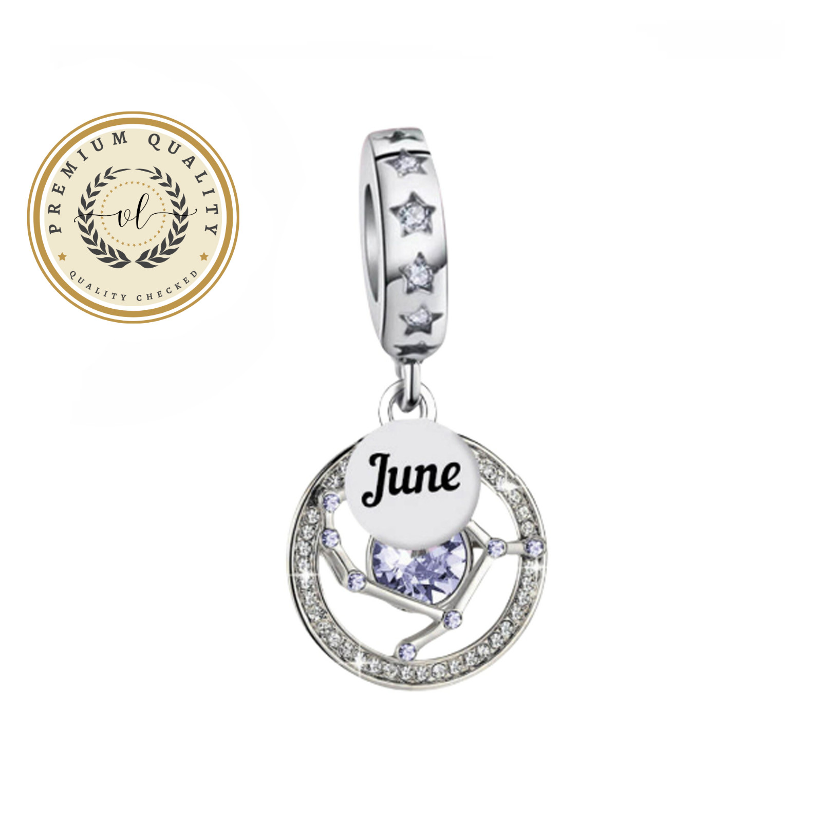 June Zodiac Birthstone Charm, June Charm, Gemini Zodiac Charm, Zodiac Charm