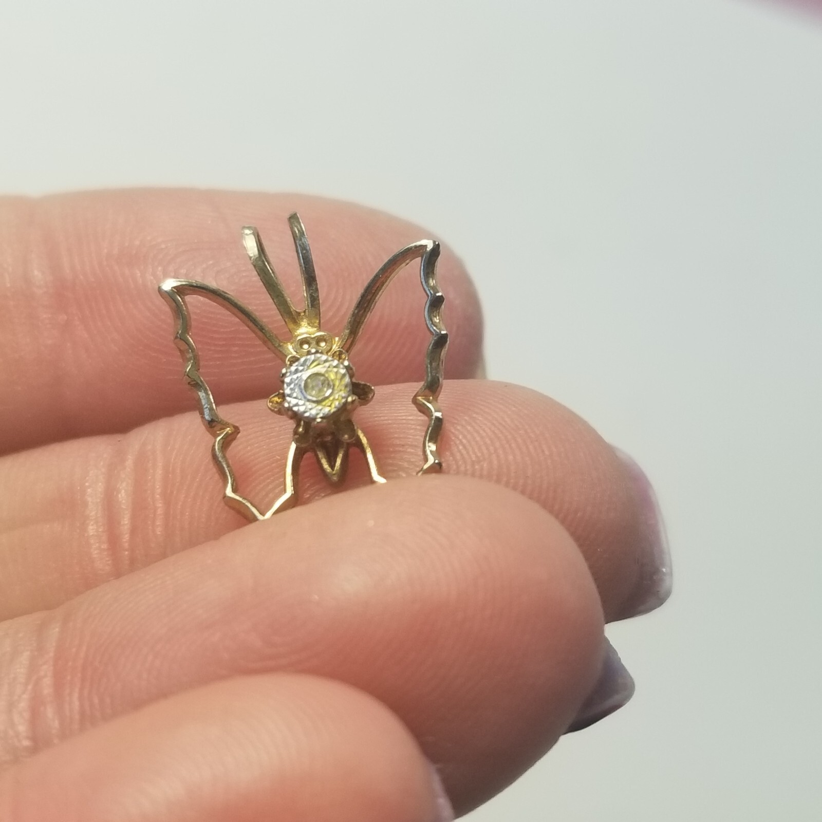 Vintage Pendant Small Mini Petite Rhinestones Butterfly Outline Gold Tone Metal