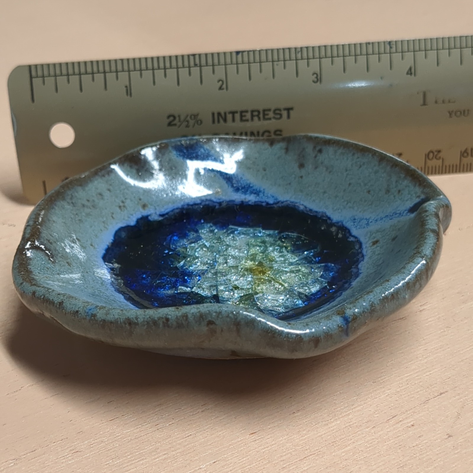 Handmade Ceramic Round Ring Jewelry Dish, Blue & Gray, Holds 3 Pieces