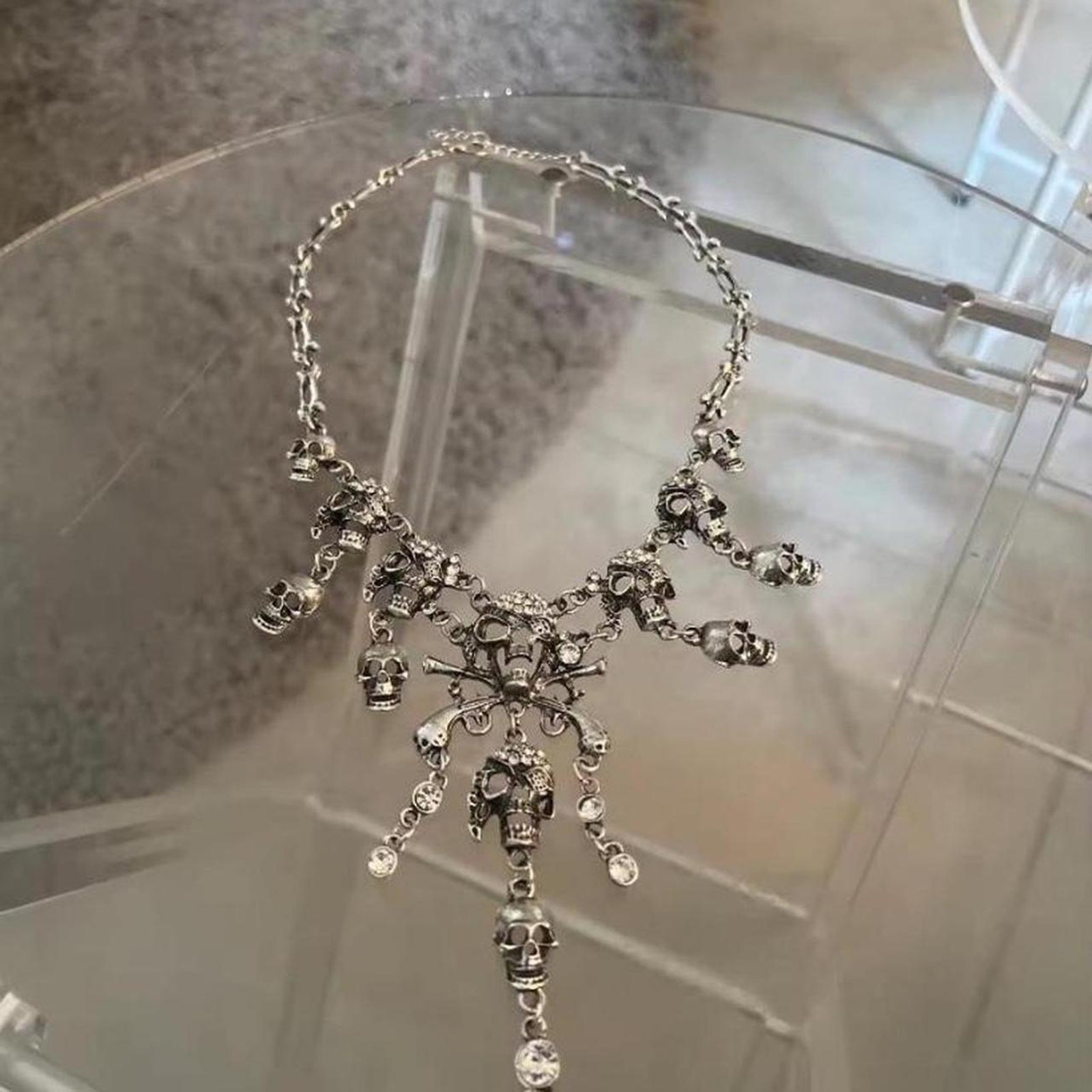 Y2K 2000s Style Necklace Skull Gothic Emo Style Grunge Skeleton Skater Unisex