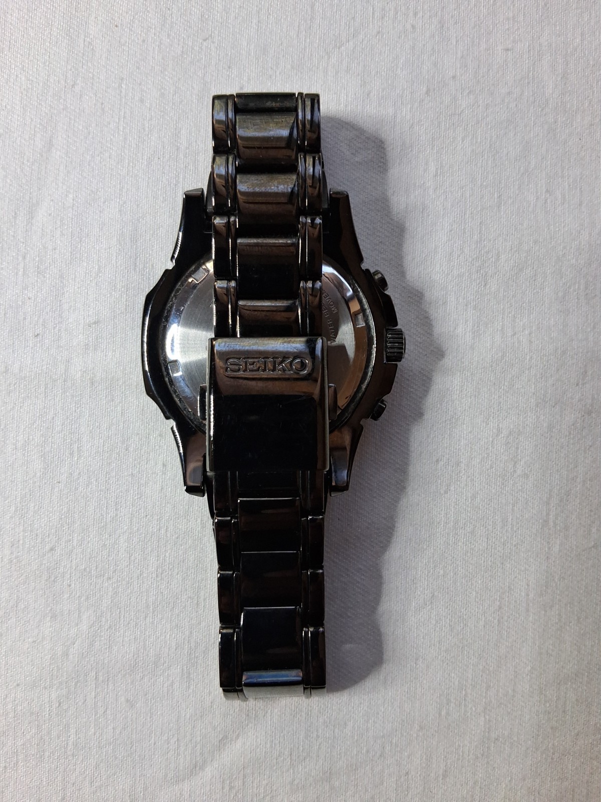 Seiko Men’s Solar Chronograph Black Stainless Steel Alarm 43mm Watch V172-0AF0