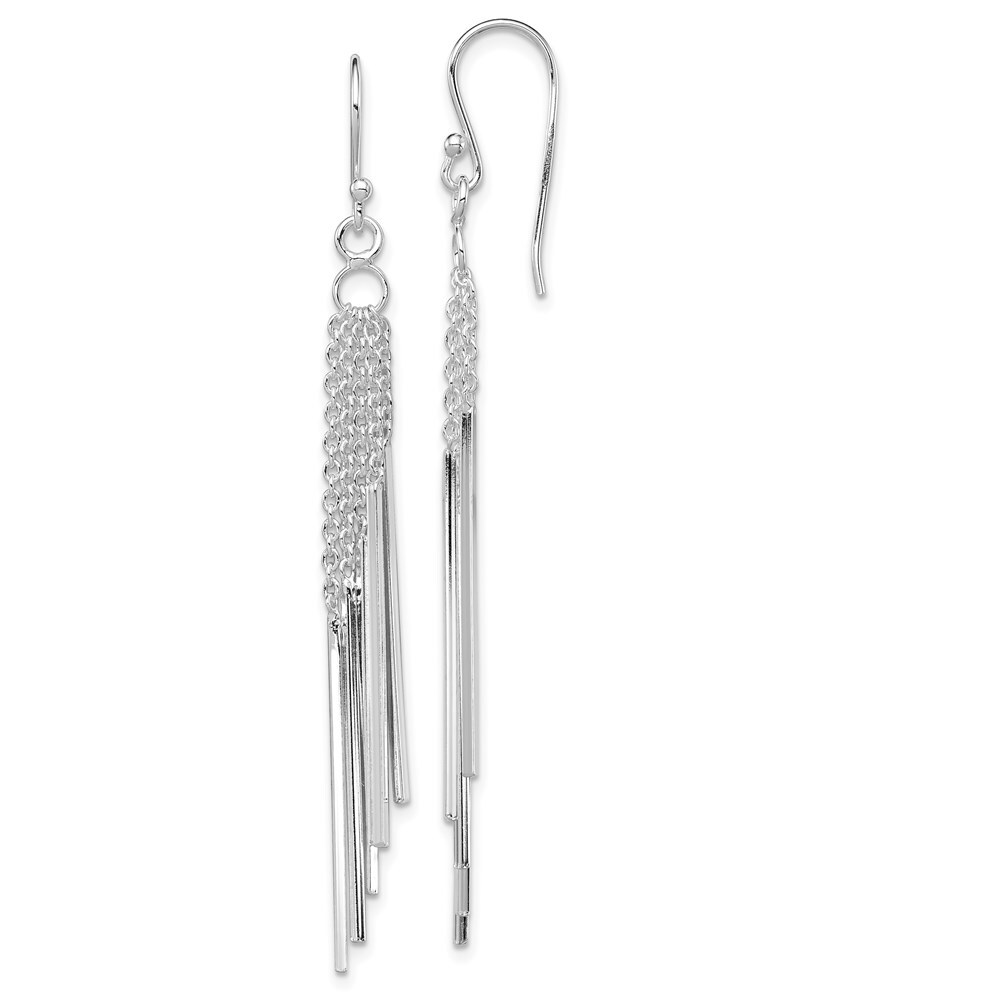 69mm Sterling Silver Rhodium-plated Polished Five Chains & Bars Dangle Earrings