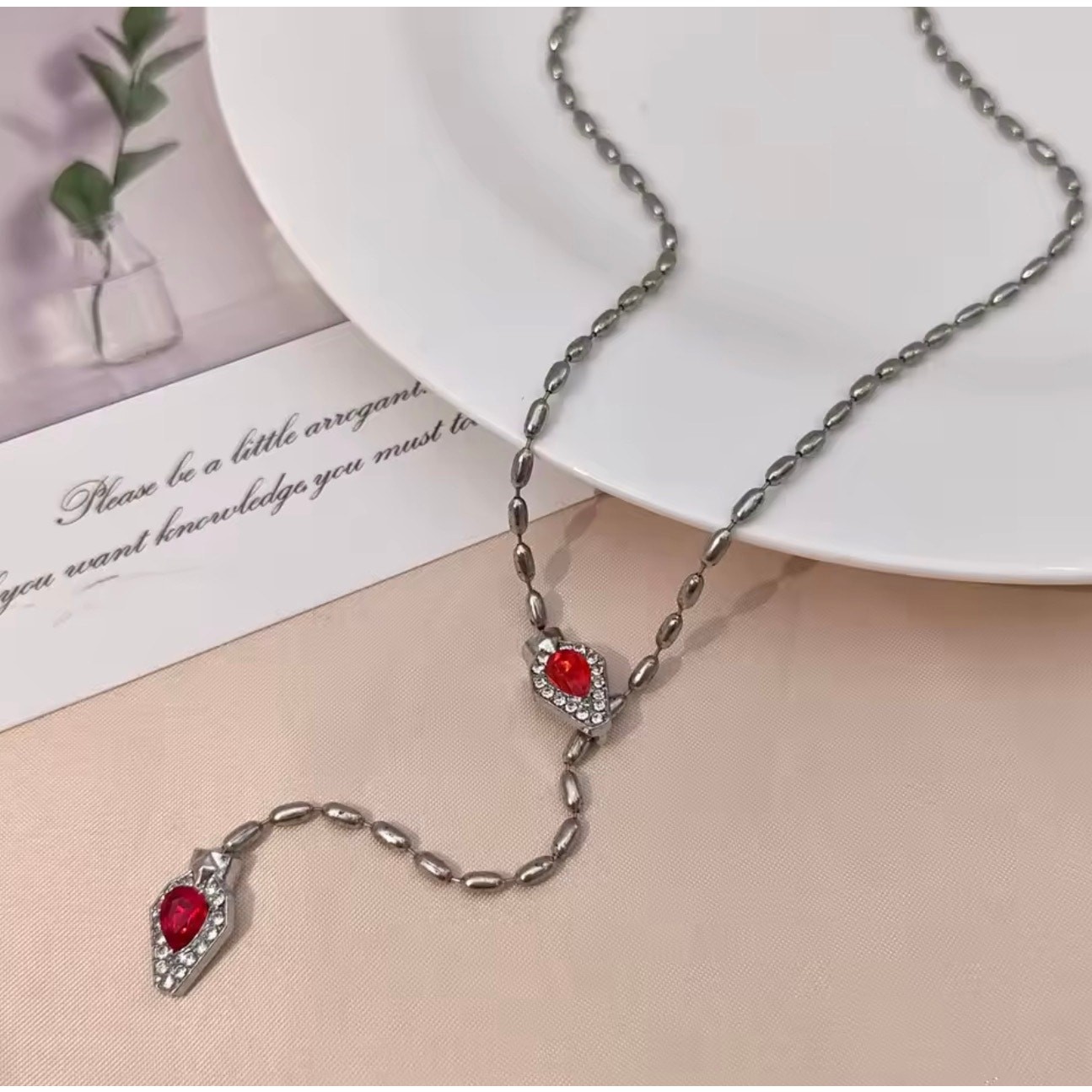 Y-shaped Chain Red Serpent Zirconia adjustable 16”-20” Necklaces