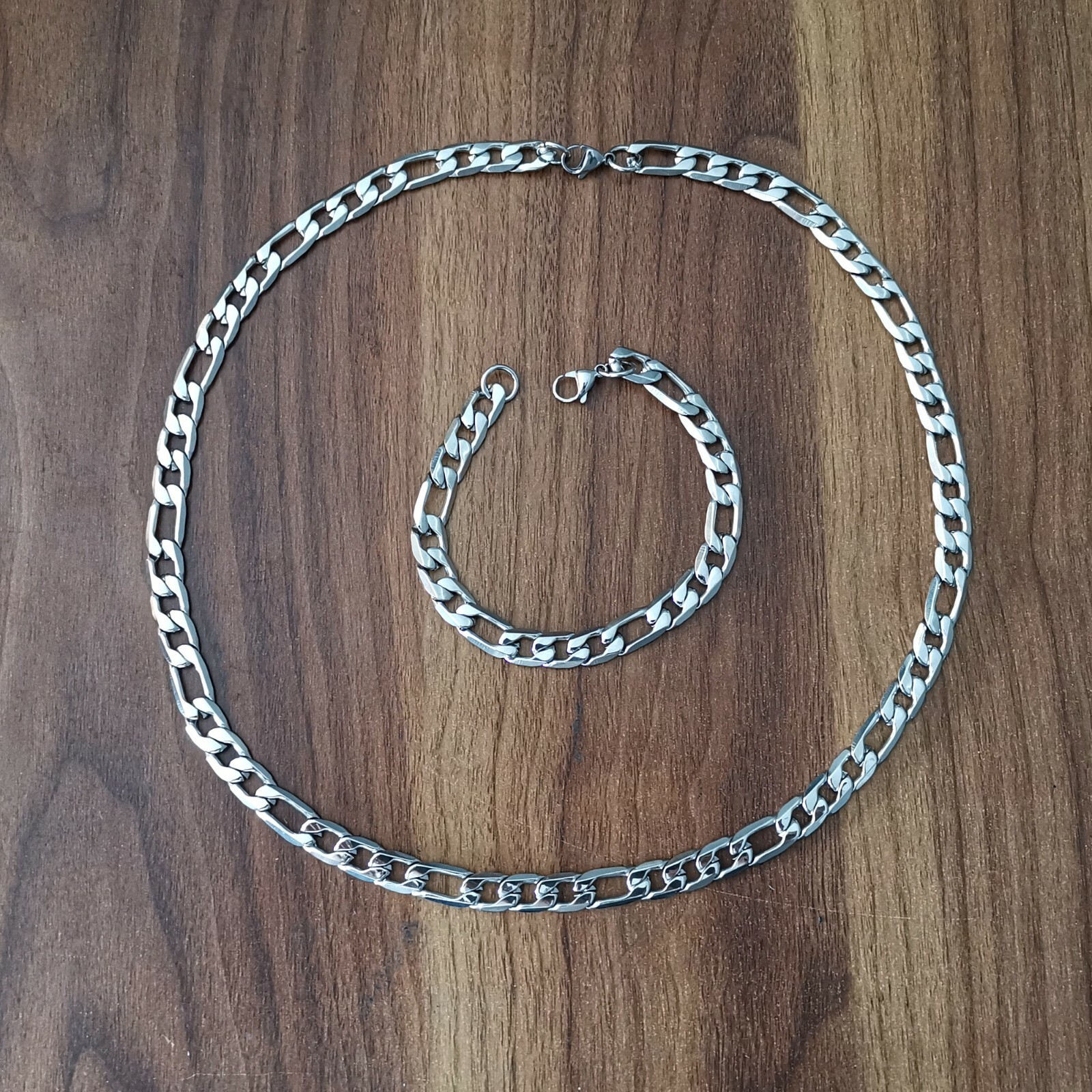 Polishing 9mm S.steel Figaro curb CHAIN Link Men’s Bracelet Necklace 7in–40in