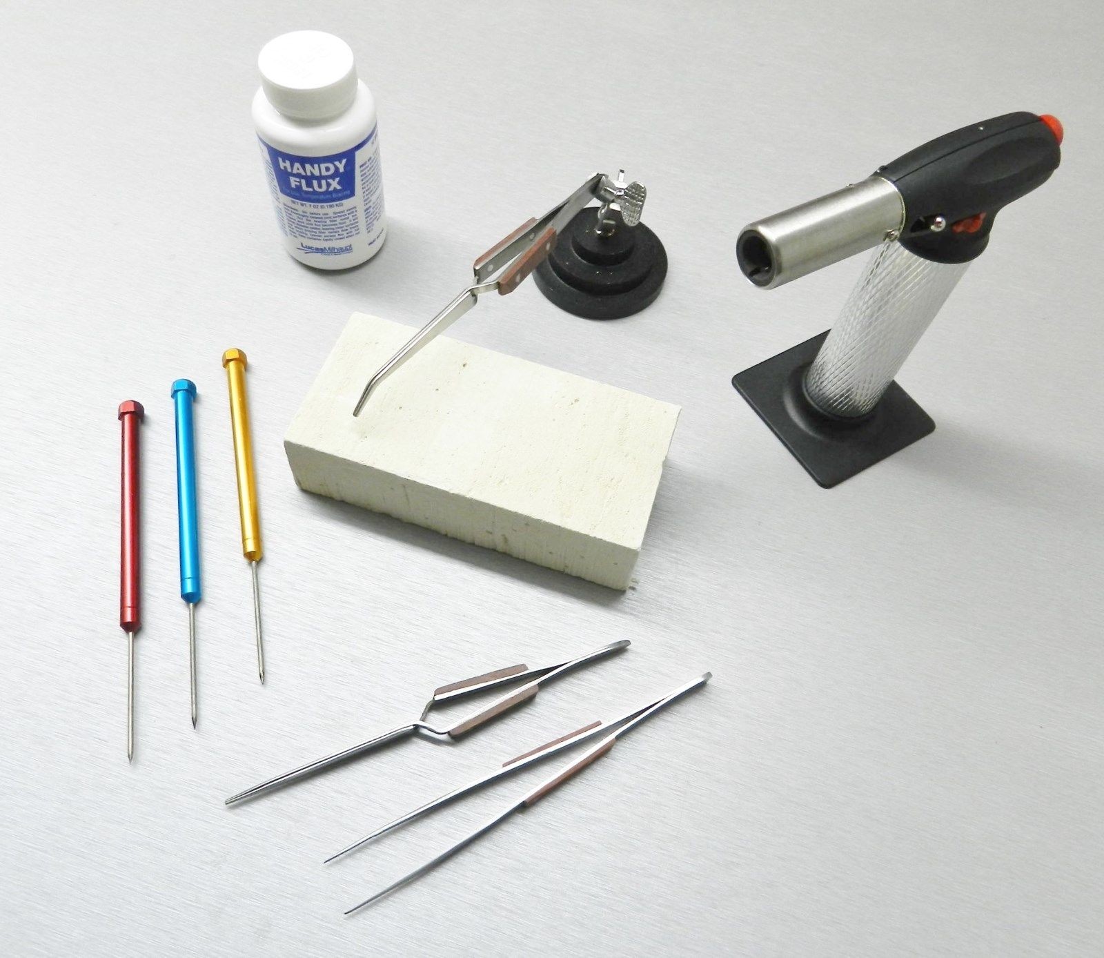Jewelry Soldering Kit Torch Magnesia Block Fiber Tweezers Picks Flux Repair Tool