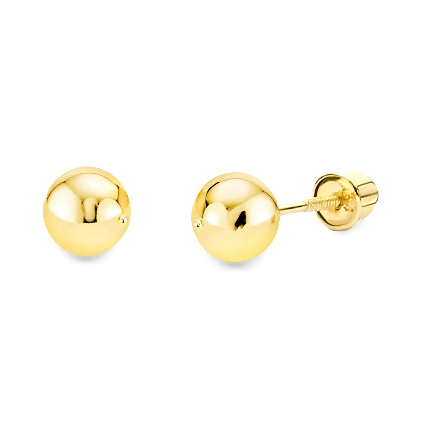14k REAL Yellow/White Gold 2mm,3mm,4mm,5mm,6mm Ball Stud Earrings with Screw …