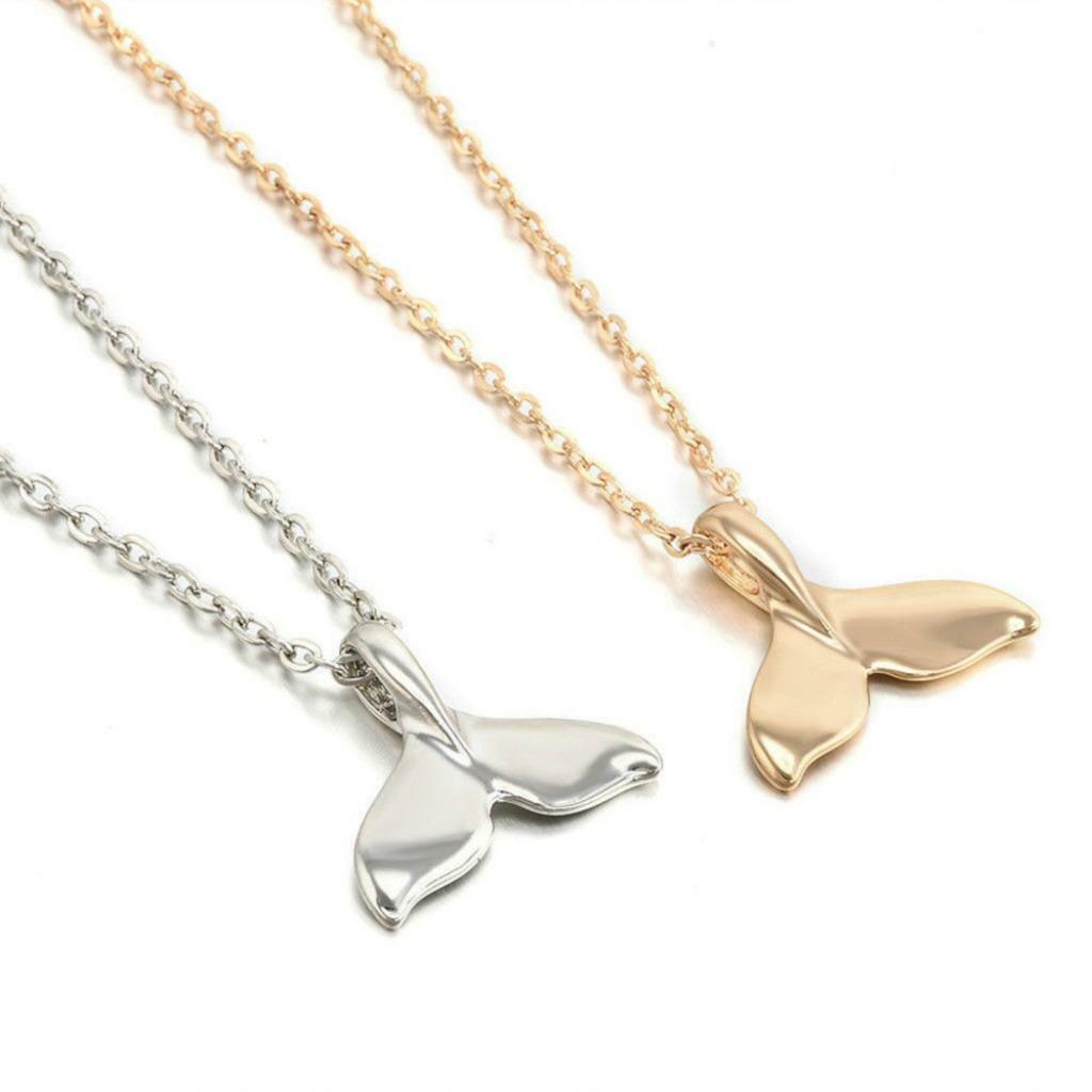 WHALE TAIL NECKLACE 17″ Chain Fish Nautical Beach Mermaid Gold Silver Color NEW