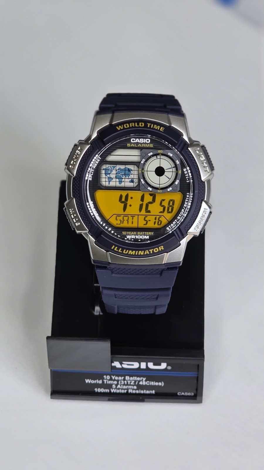 Casio Retro Digital Men’s Watch Blue & Yellow World Time Illuminator Vintage