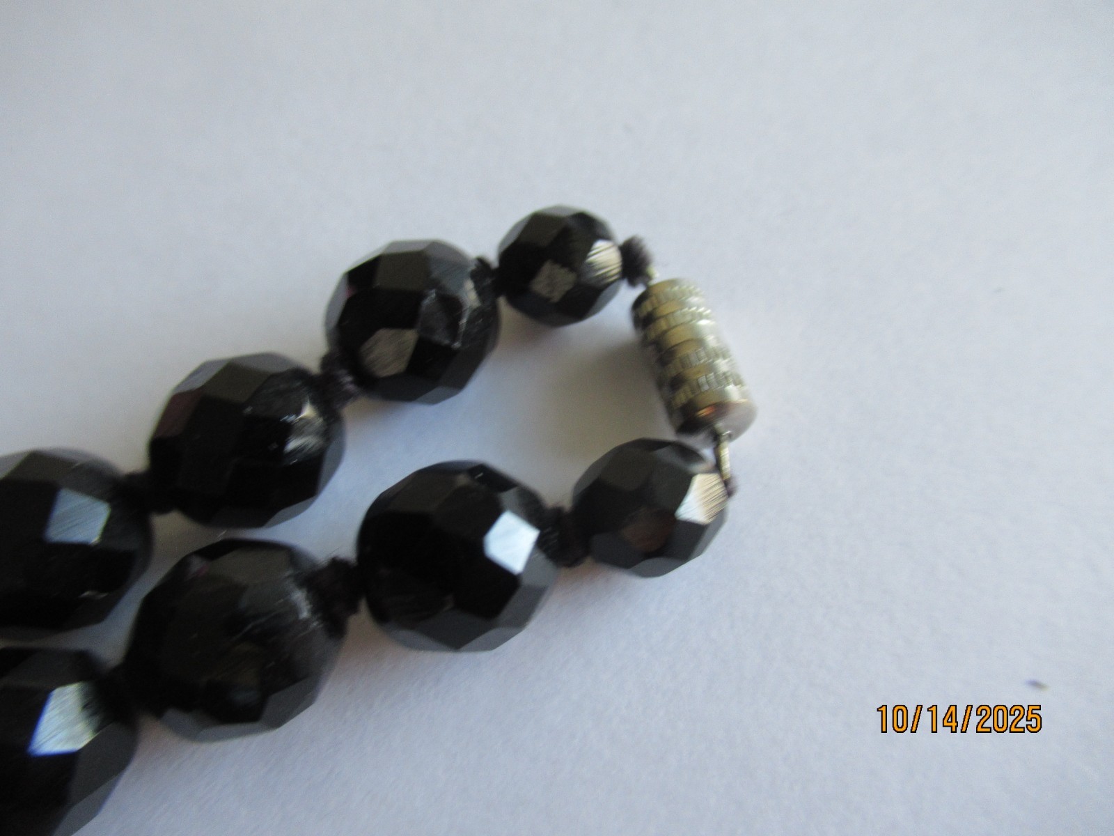 Antique Art Deco Jet black glass knotted Mourning necklace