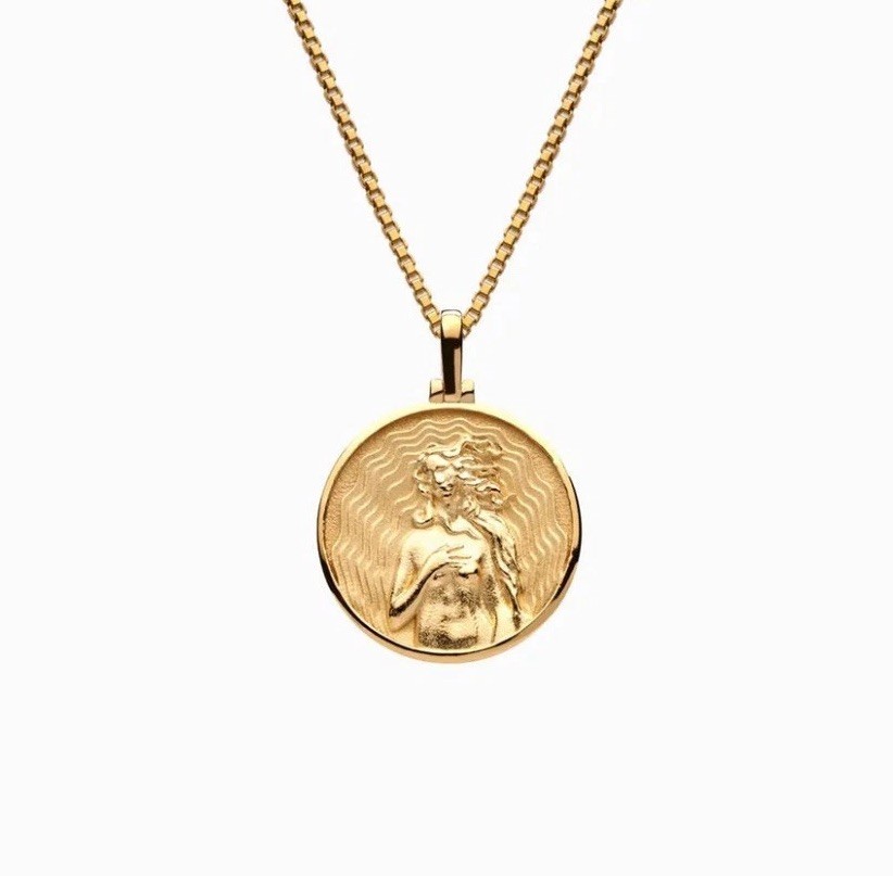 18K Gold Plated Greek Mythology Coin Pendant & Necklace / Aphrodite Goddess Gold