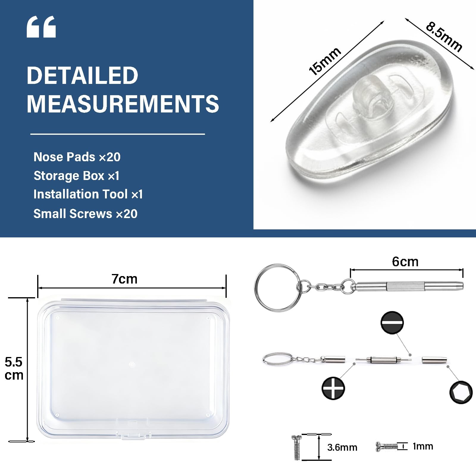 10-Pairs Glasses Nose Pad,Screw-in Soft 10 Pairs 15mm, Transparent Color