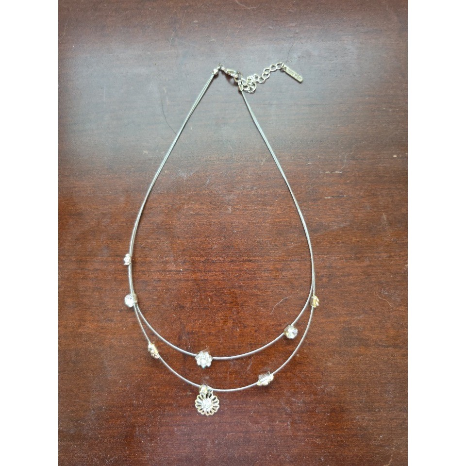 Nine West and NY & Co Silver Tone Multi Strand Crystal Bead Necklace Set 2pc
