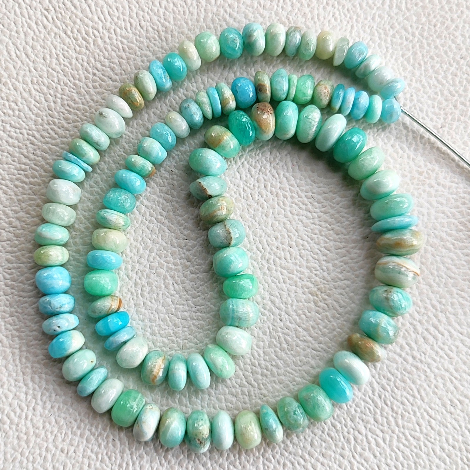 Natural Blue Aragonite Beads 5.5-9mm Smooth Rondelle 17″ Strand Argentina