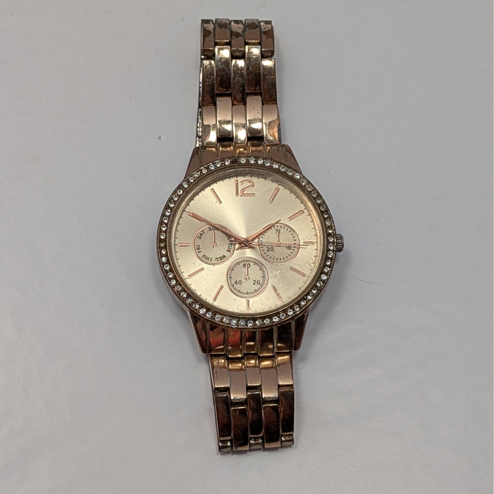 Rose Gold Tone Multi Dial Watch Day Date Japan Movement Base Metal Untested