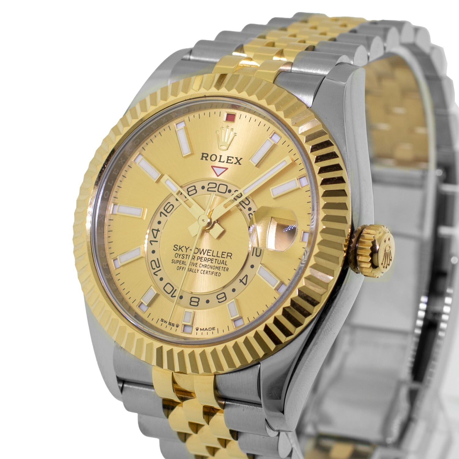 Rolex Sky-Dweller 42mm Yellow Gold & Steel Champagne Dial Fluted Bezel 336933