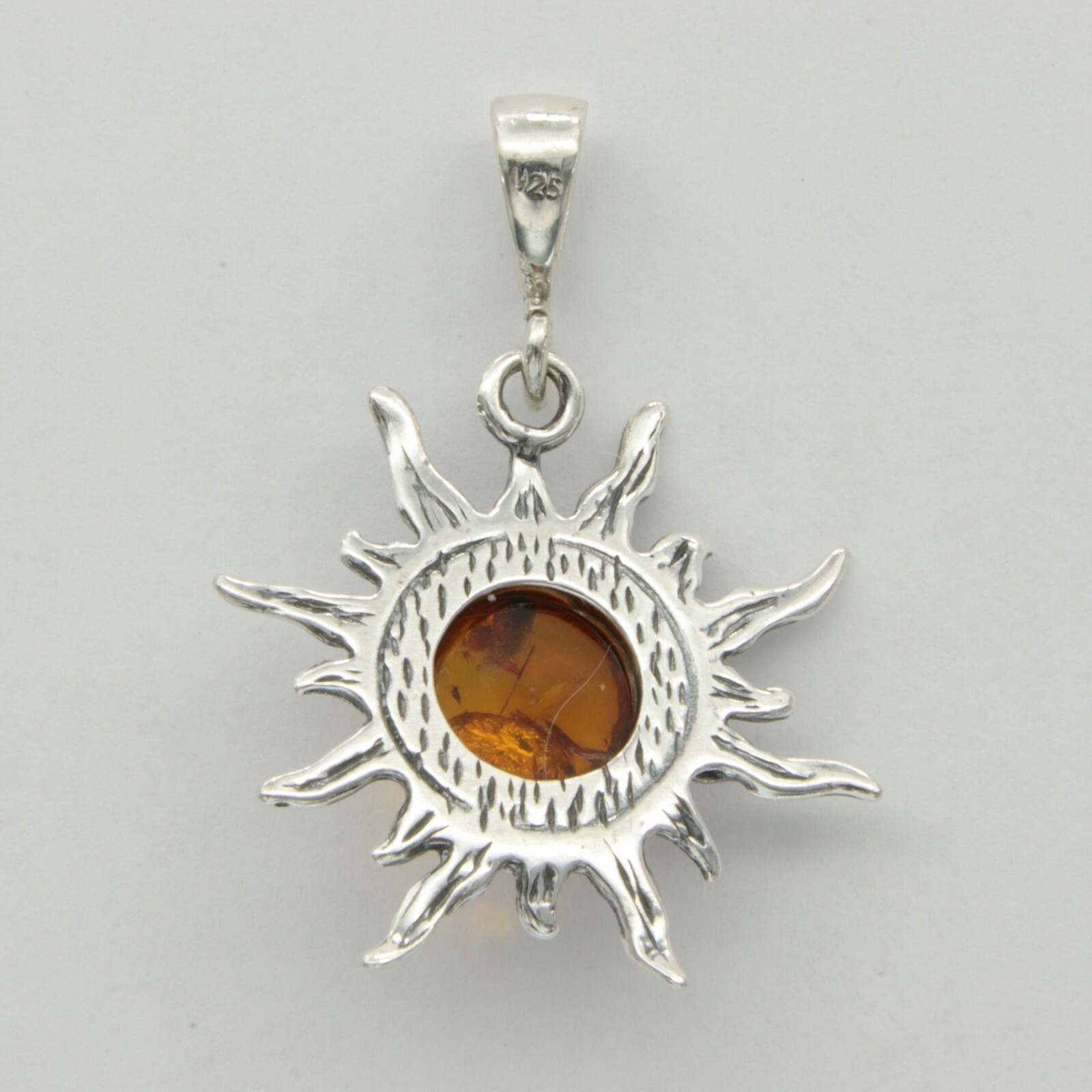 Cognac / Brown BALTIC AMBER Sun Star Pendant 925 STERLING SILVER Natural #2417e
