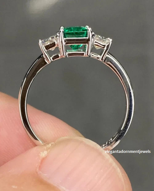 Sparkle Green Emerald Cut Simulated Emerald & Moissanite 10K White Gold Ring