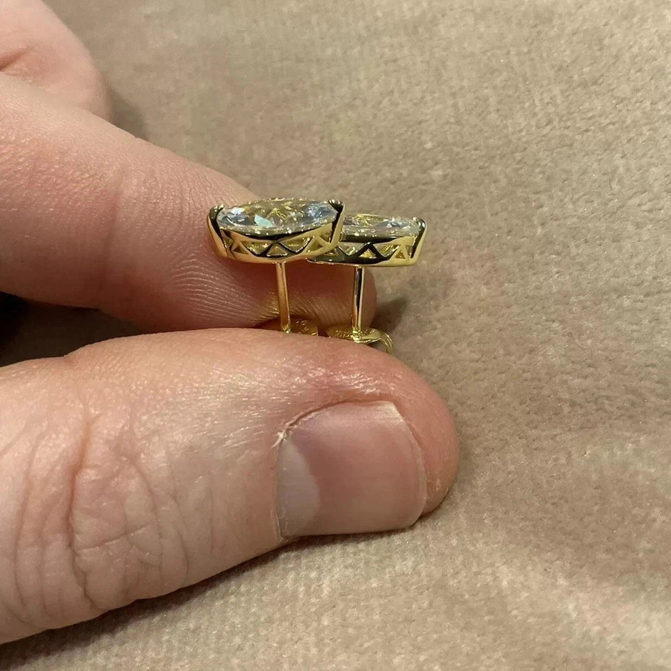 1TCW Marquise Cut Lab Created Diamond Solitaire Earrings 14k Yellow Gold Plated
