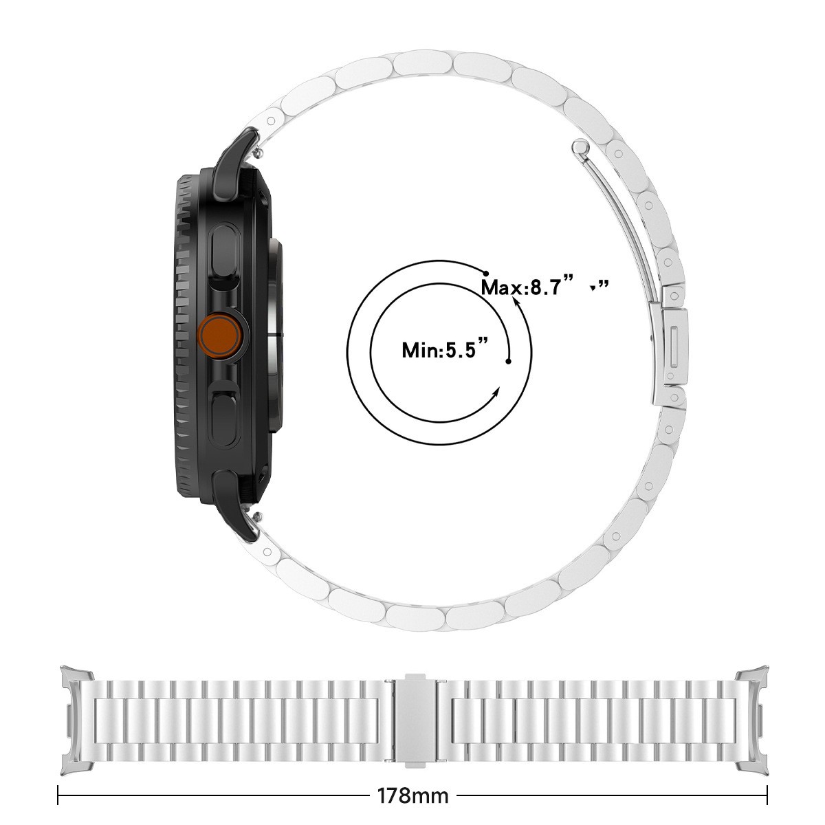 Fits Samsung Galaxy watch8/8Classic Stainless Steel Watch Strap Solid Band