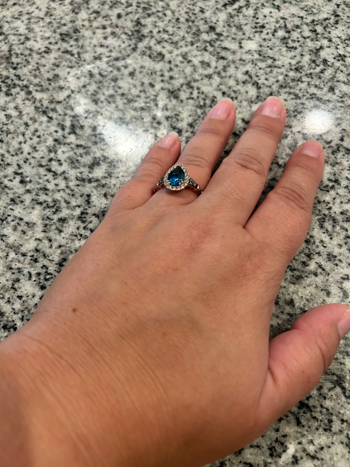 EFFY Blue London Topaz Ring with Chocolate Diamonds – Size 9.5 – ROSE GOLD