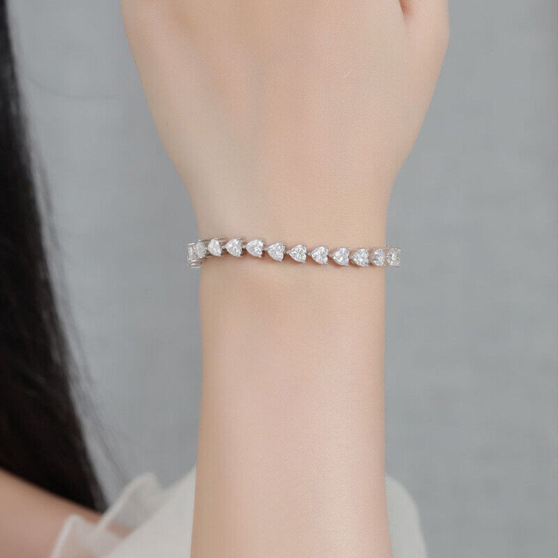 MOISSANITE Tennis Bracelet 5mm Heart Cut D Color VVS1 Women 925 Sterling Silver