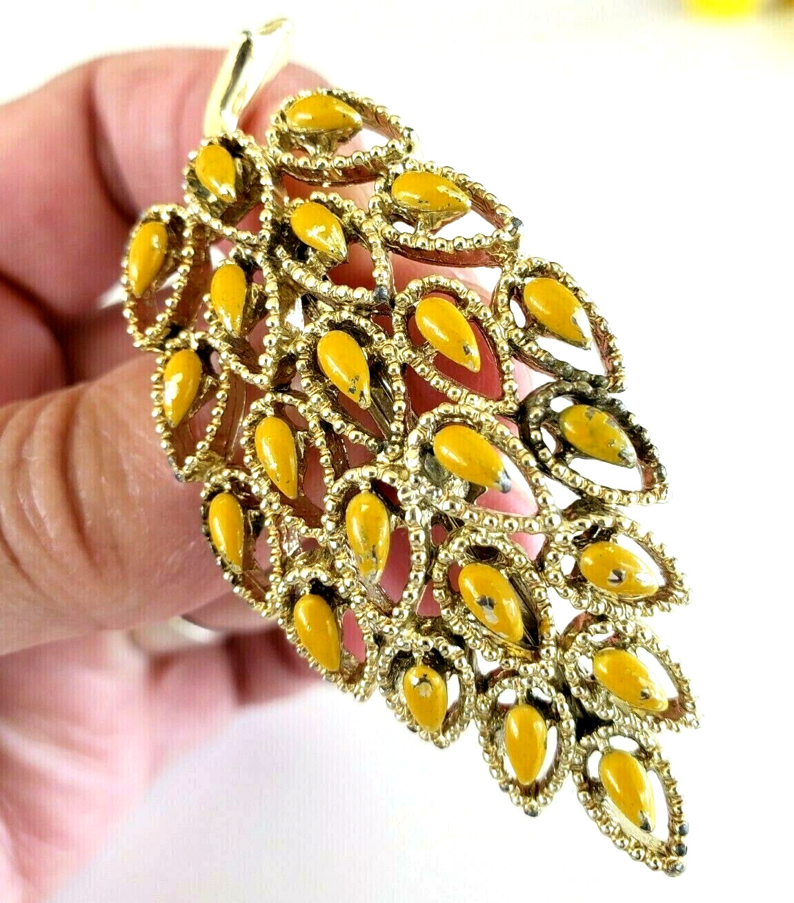 Vintage Gerry’s Yellow Enamel Leaf Gold Tone Pin 2.5″