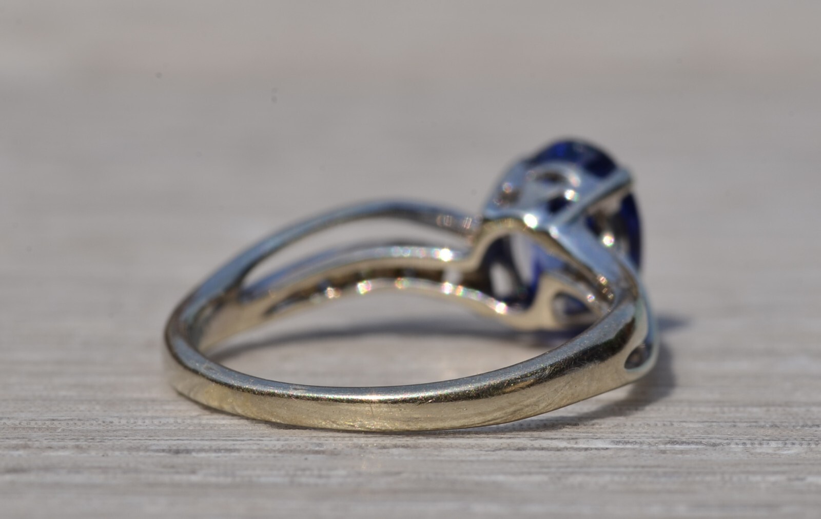 White Gold Diffused Sapphire Bypass Ring