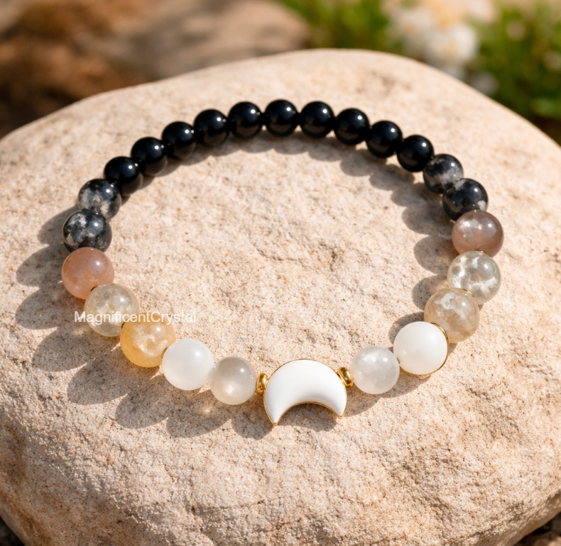 Healing Moonstone Labradorite Tourmaline White Moon Charm Bracelet Crystal Gift
