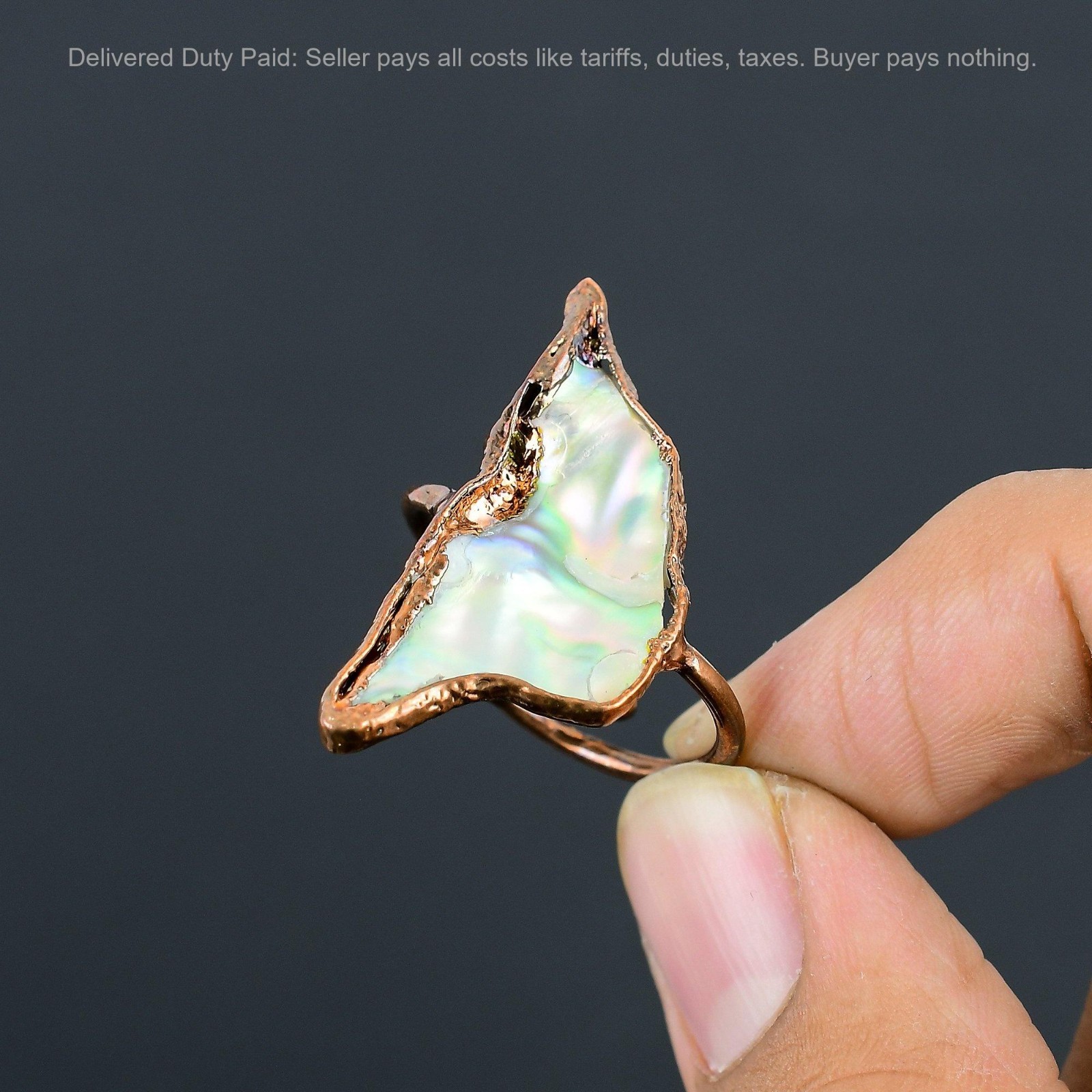 Natural Abalone Shell Stackable Wife Electroformed Promise Statement Ring Copper