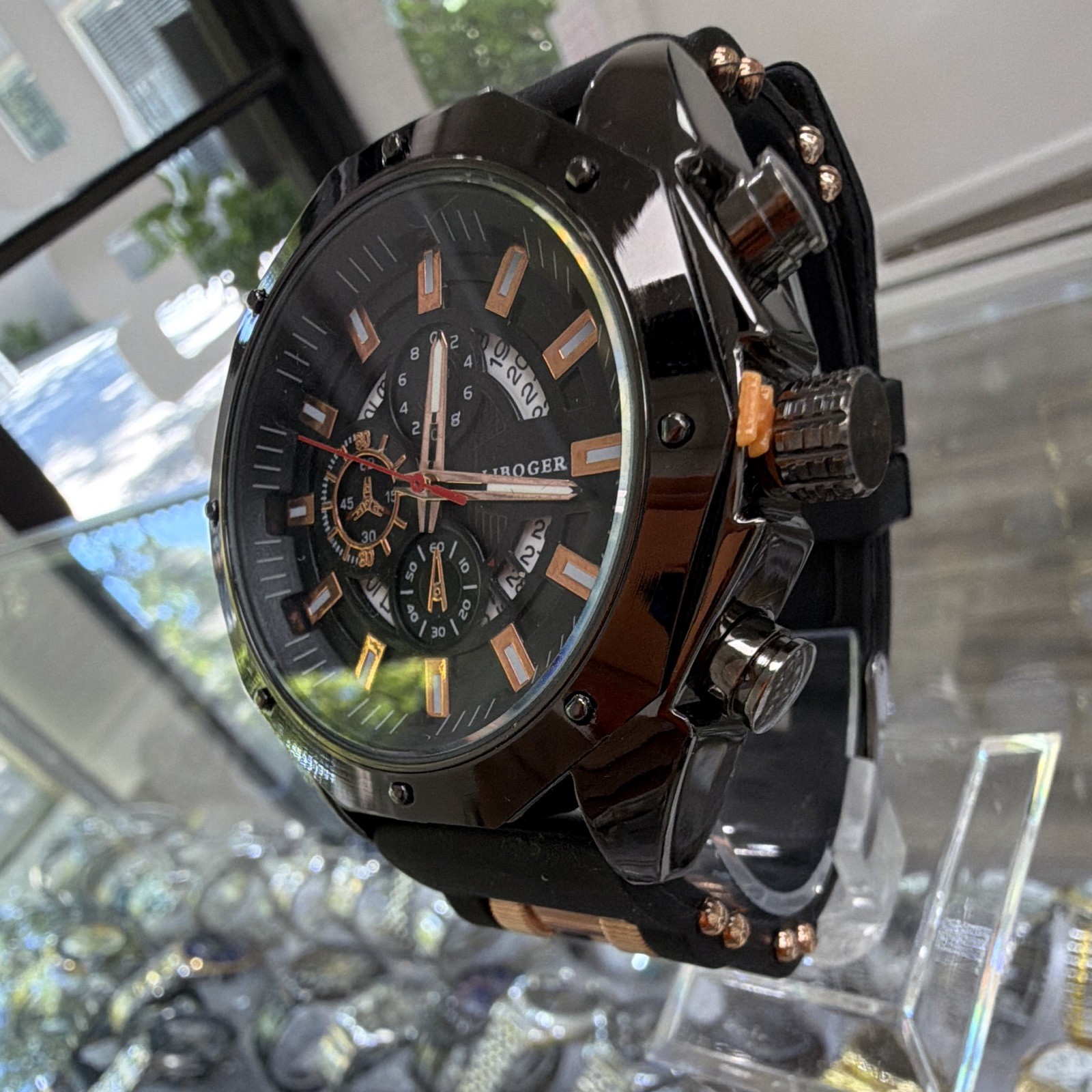 LIBOGER Men’s Quartz Analog Watch Black Dial Multi-Dial Date 44-47.9mm
