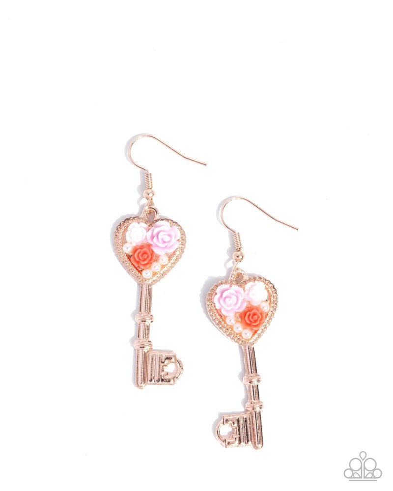 Paparazzi Garden Grand Tour- Rose Gold – White Pearls – Acrylic Roses – Key – Ea