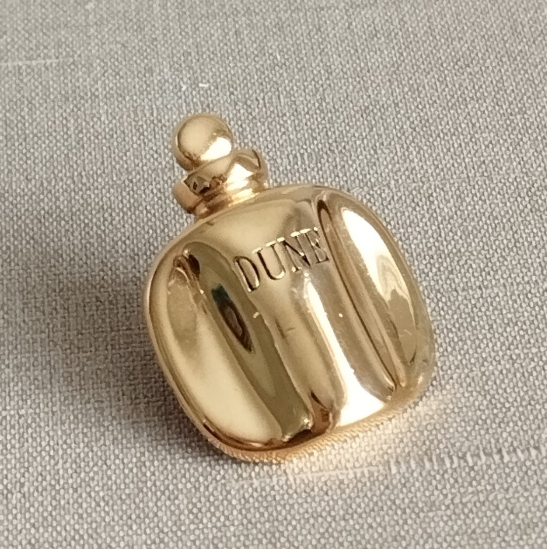 Vintage Christian Dior DUNE Perfume Bottle Gold Tone Novelty Pin Brooch