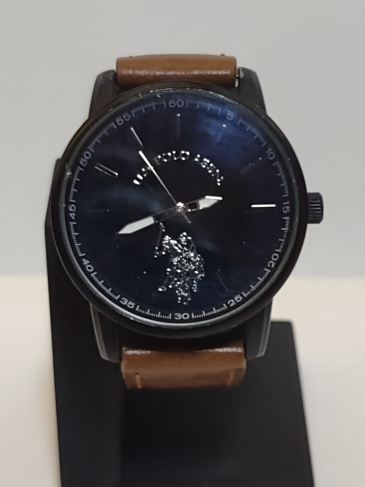 U.S. Polo Assn. Watch Men’s Analog Black Tone Brown Band New Battery