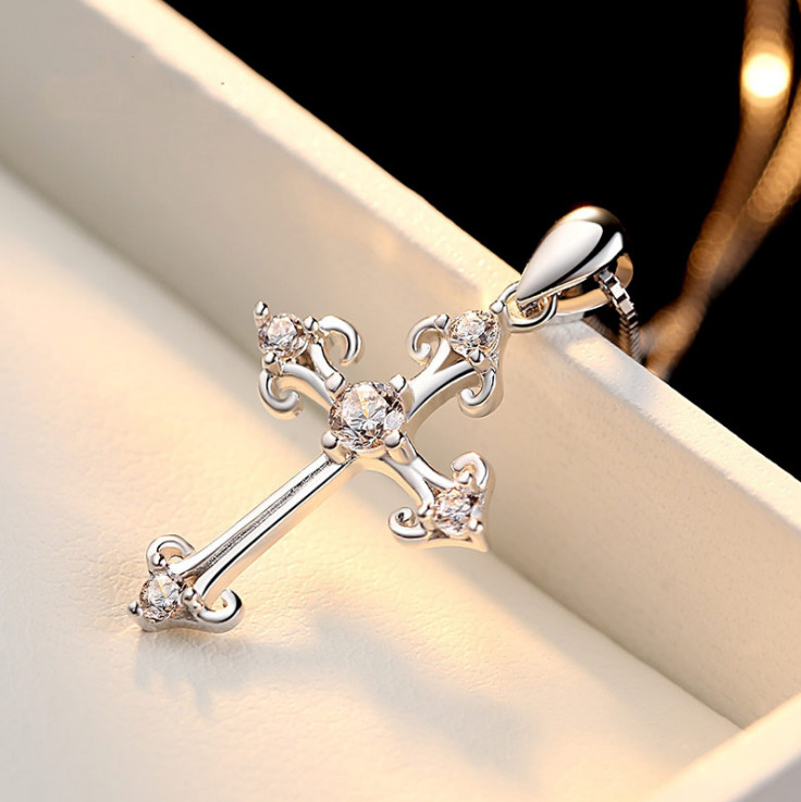 A Pair Women Men 925 Sterling Silver CZ Cross Pendant Necklace Diamante Gift S2