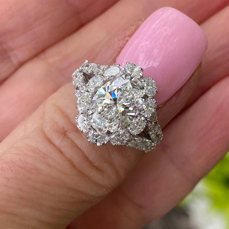 IGI 4.20 Ct Oval EF/VS1 Lab Grown Diamond Solitaire Wedding Ring 14k White Gold