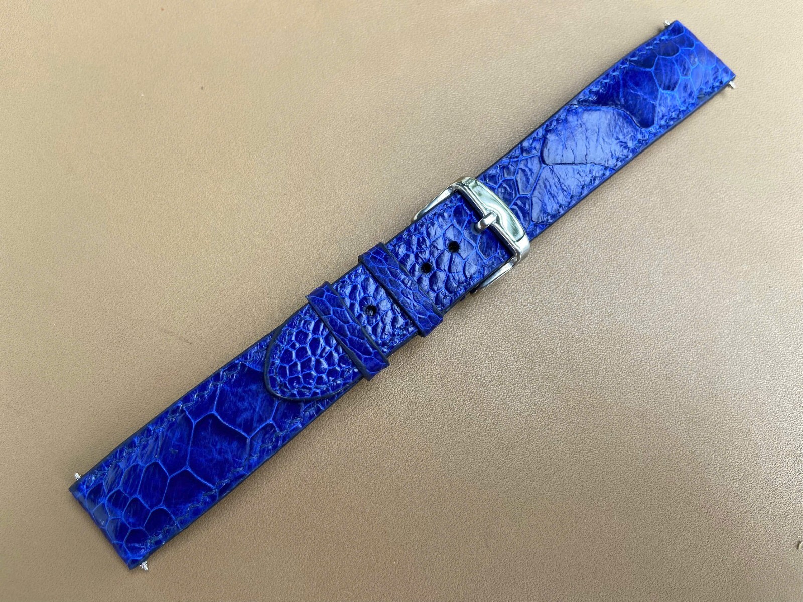 Blue Ostrich Leather Watch Strap Band, Size 18mm 19mm 20mm 21mm 22mm 24mm 26mm