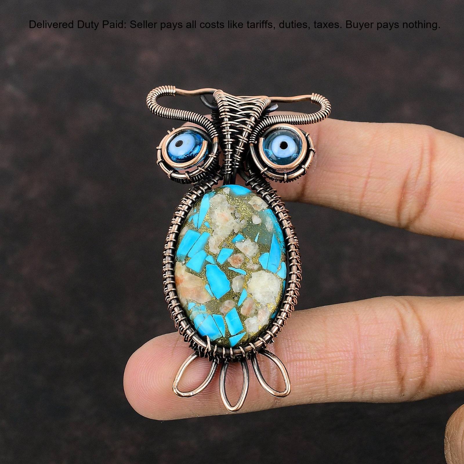 Pink Opal Copper Turquoise Stone Blue Color Evil Eye December New Pendant Copper