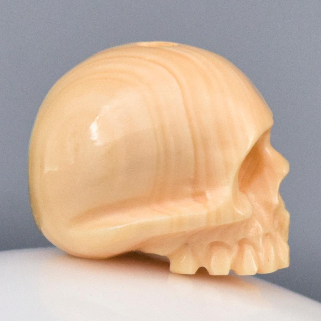 Human Skull Bead 11.65mm Apricot Shell Carving Handmade vertically drilled 2.10g