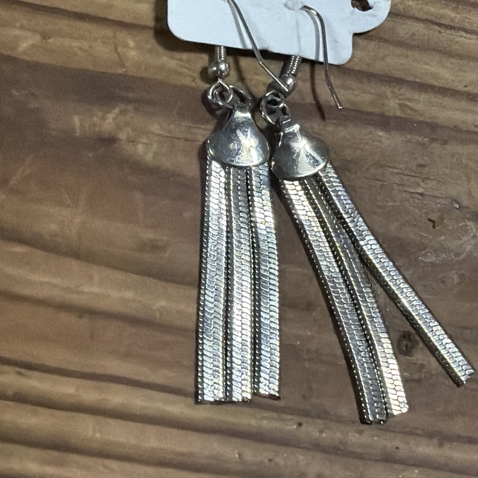 Silver Toned Dangling Chain Fringe Tassle Drop Earings