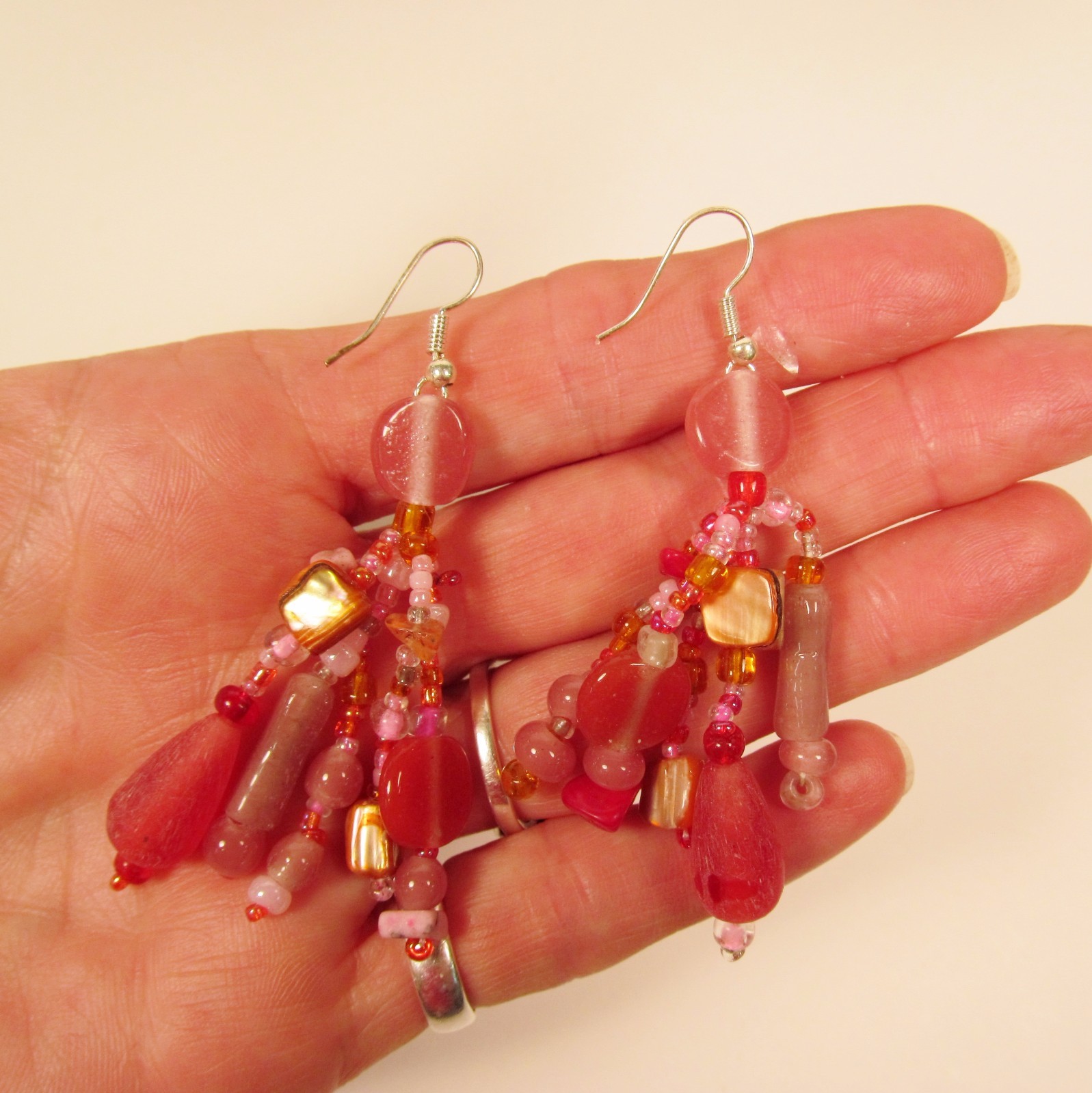 2″ Pink Multi Color Mixed Bead Bohemian Style Handmade Dangle Seed Bead Earrings
