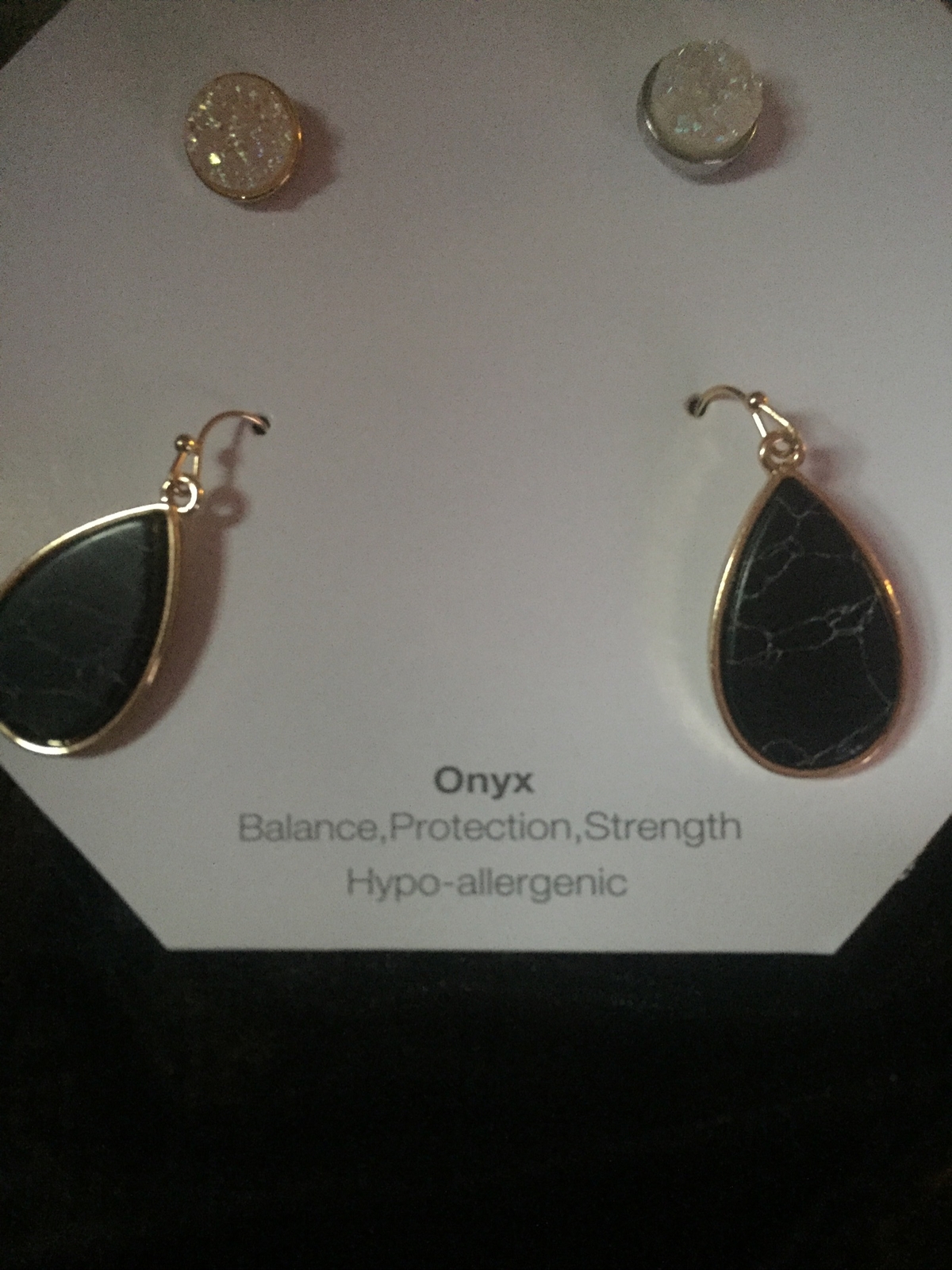 1 Pair Black Onyx 925 Sterling Gold Dangle Earrings Jewelry