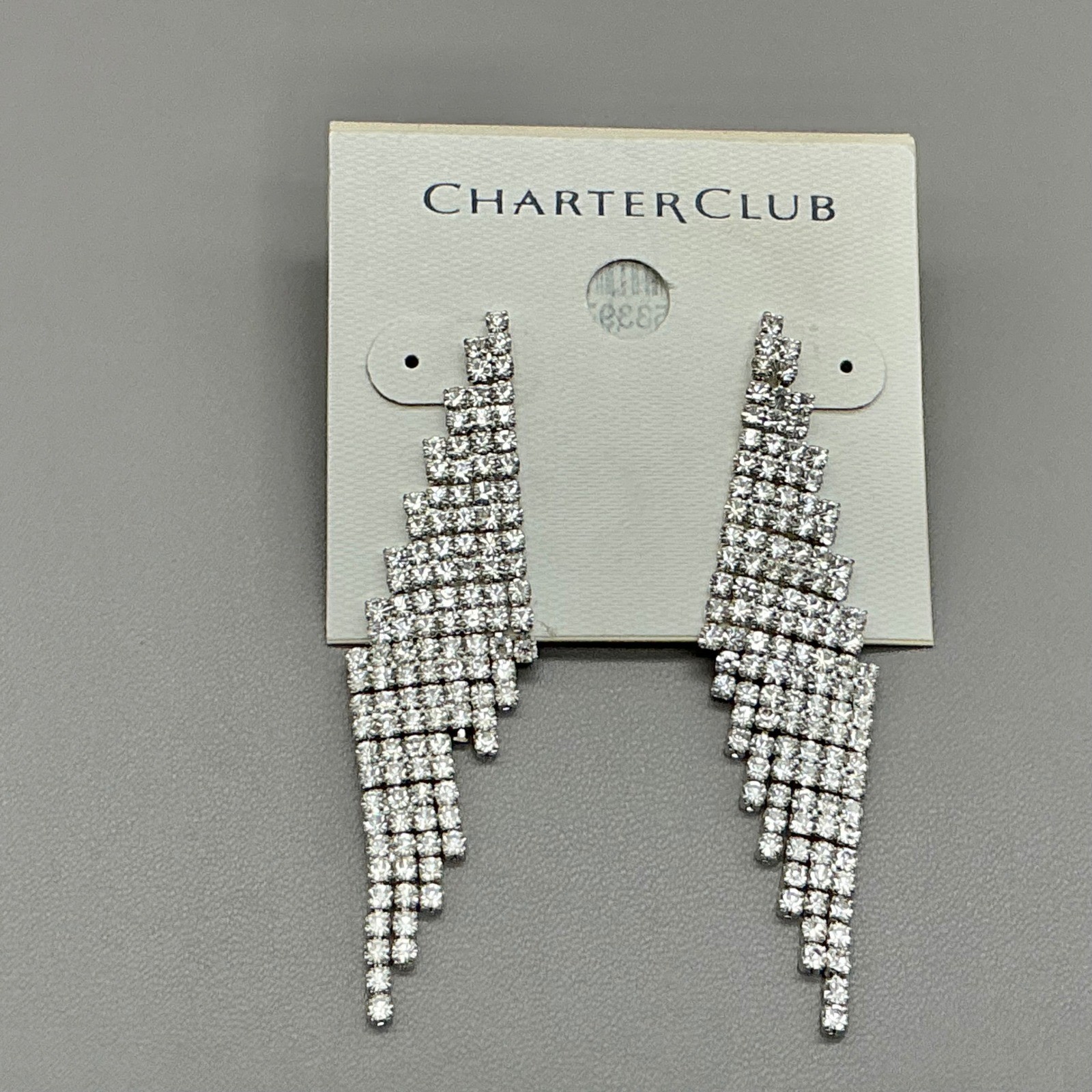 Charter Club Earrings Womens Silver Tone Rhinestone Angled Dangle Drop 3 Inch