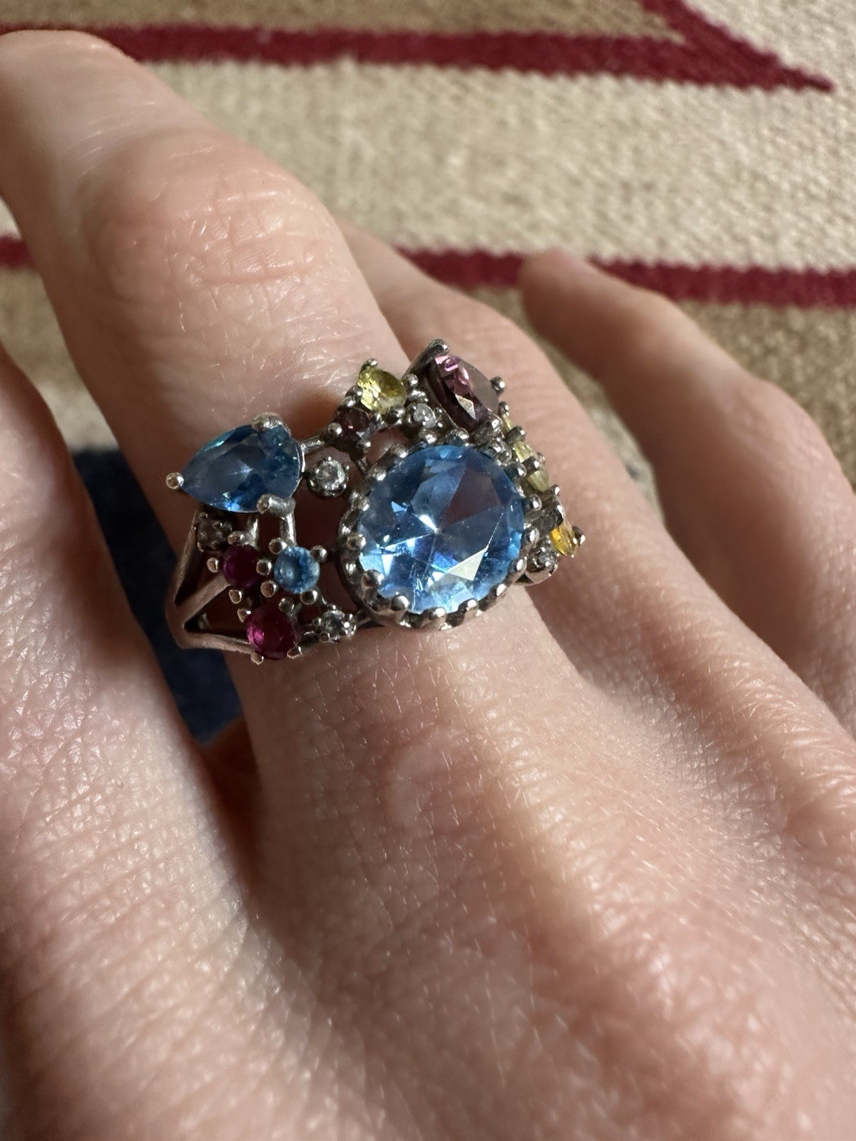 Vintage Sterling 925 Semi Precious Stone Cluster Ring Size 6.75