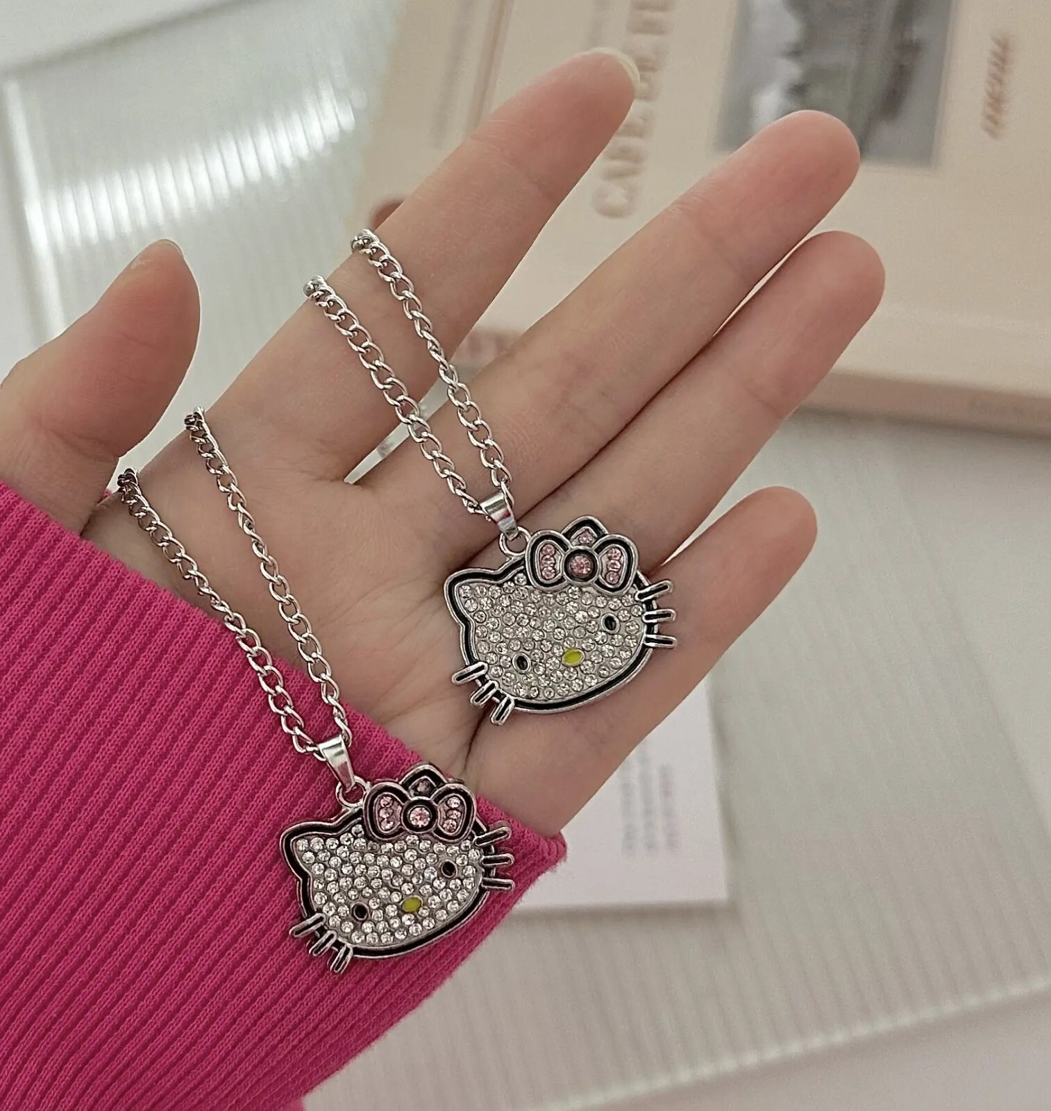 2 Packs Hello Kitty Bling Pendant Necklace With Chain New
