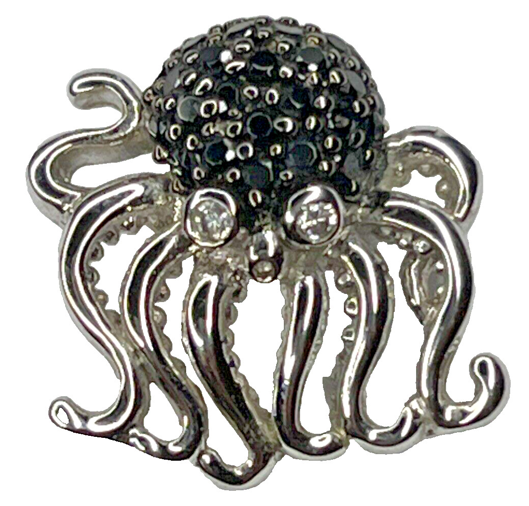 Vintage FD Sterling 925 Octopus Kraken Cthulhu Steampunk Pendant Black Crystals