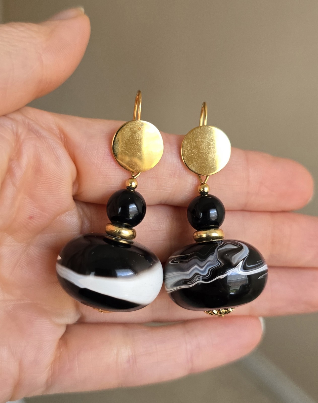 Vtg 80’s NOS 14kGold Filled Brown White Beads Dangle Drop Pierced Earrings New